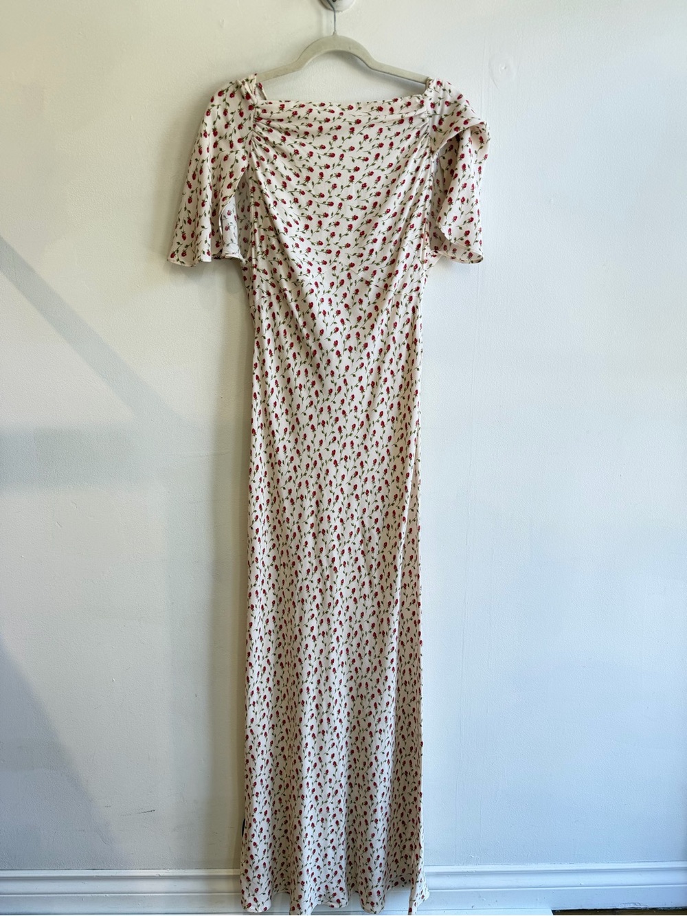 Reformation Floral Maxi Dress in Cream with Red Print